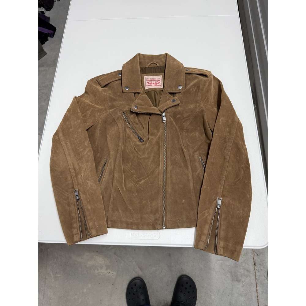 Levi's Moto Jacket Womens XL Brown Good Faux Suede Biker Asymmetrical Zip
